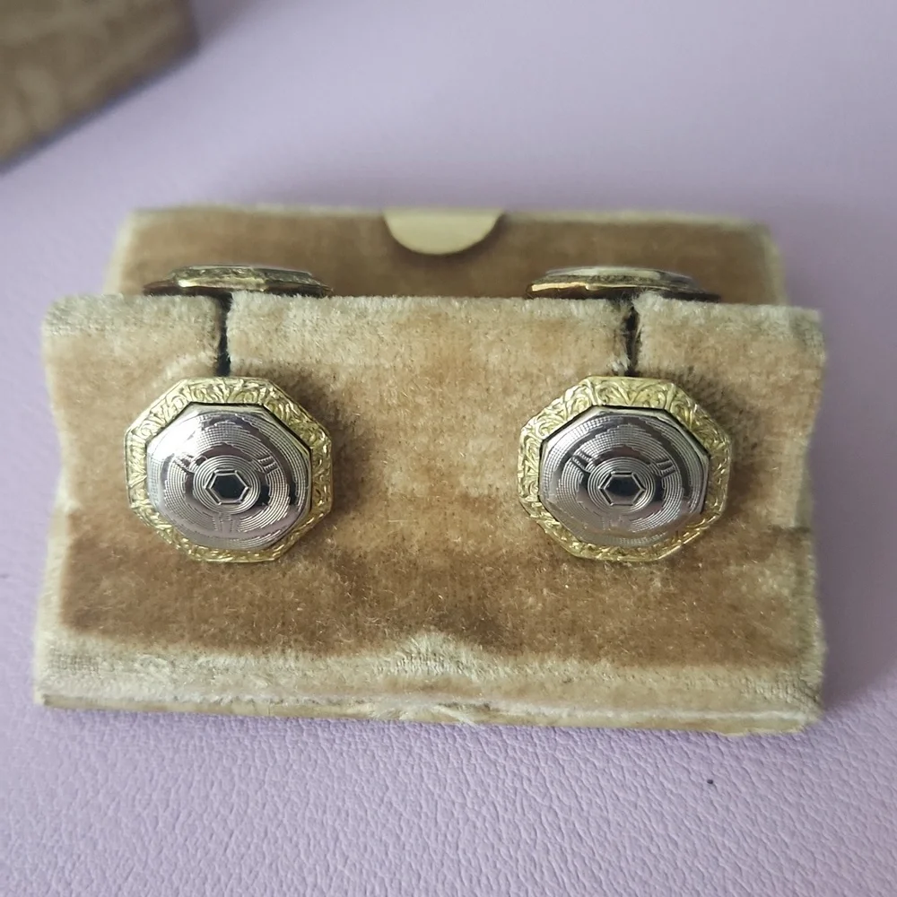 Belais stamped 14k gold, white gold front, cuff links vintage